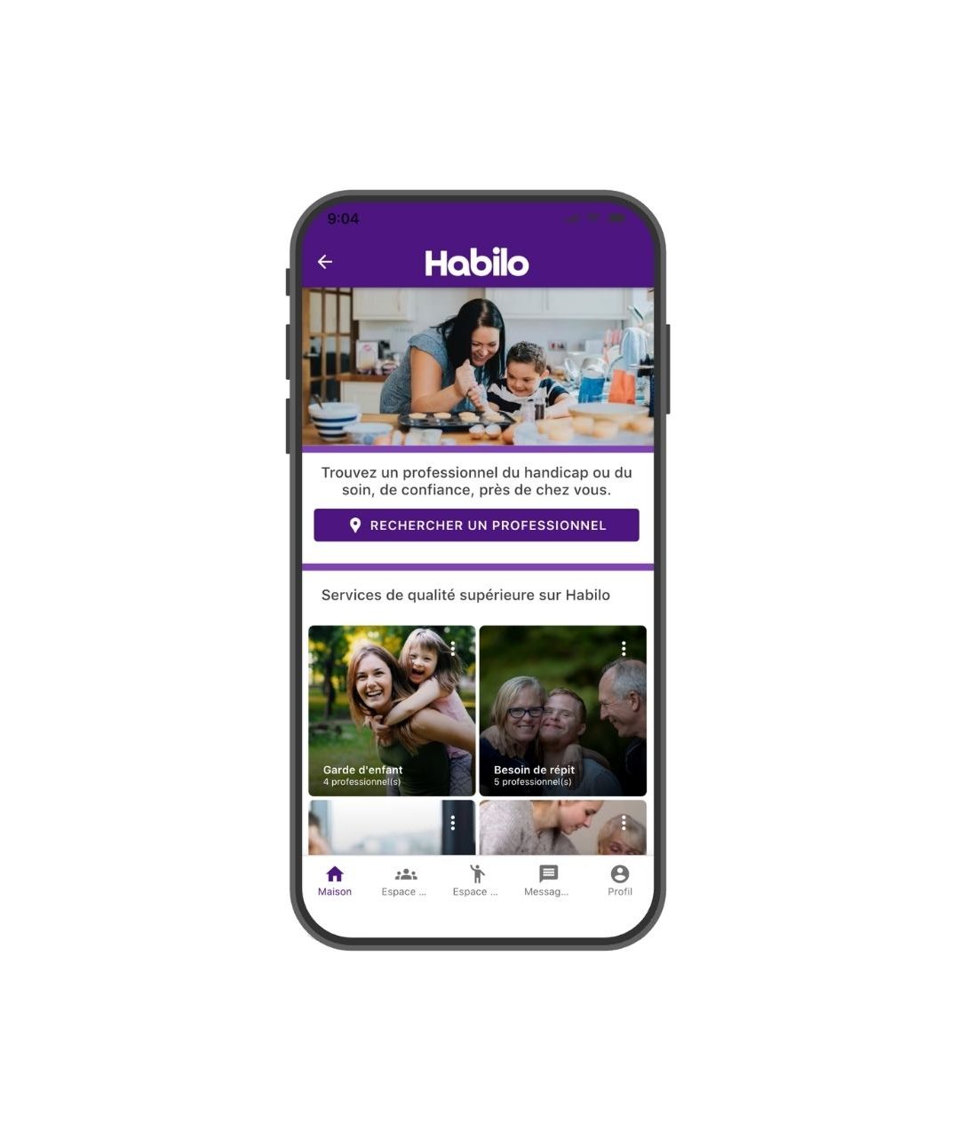 Vue de l'application habilo sur téléphone